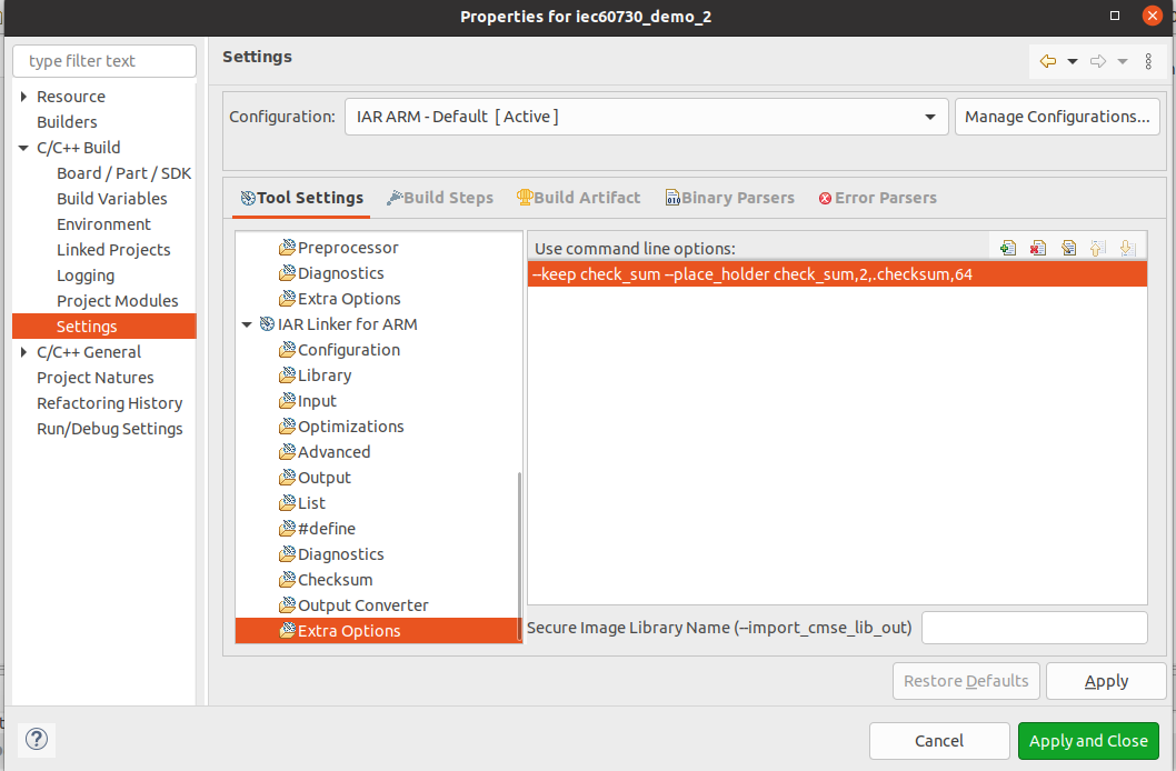 Figure 21 IAR define checksum variable