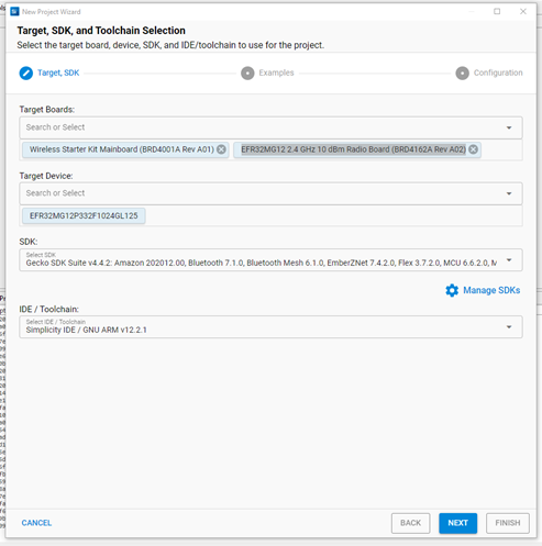 Figure 4 Target, SDK, and Toolchain Selection