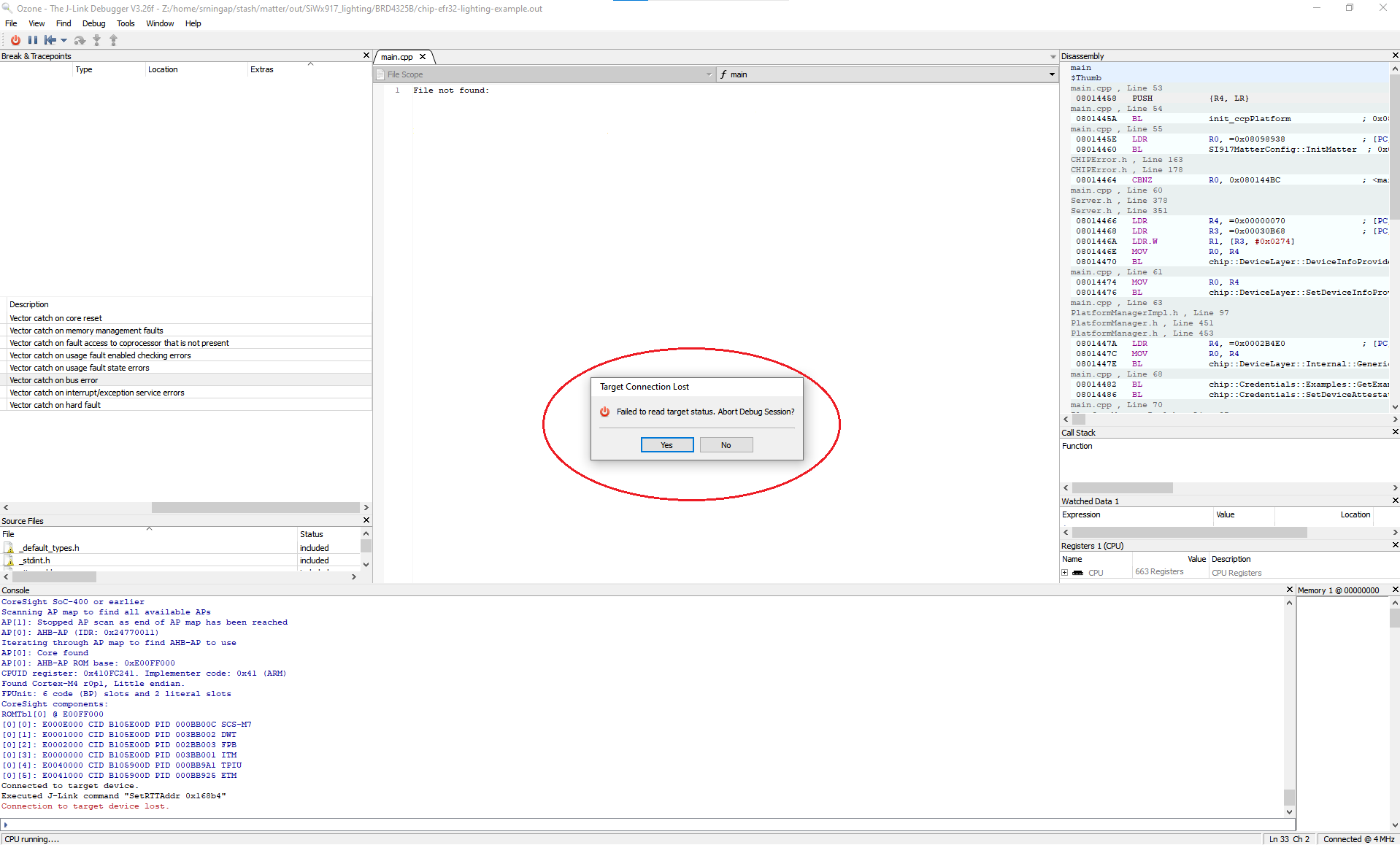 Silicon Labs - SiWx917 SoC Ozone Target Connection Lost